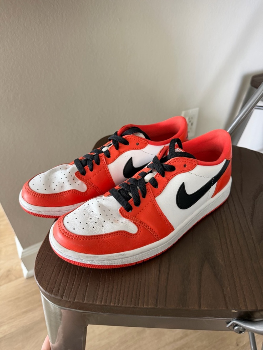 Nike Air Jordans Low Top Sneakers in White, Orange & Black - Picture 1 of 9